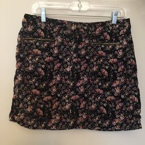 Floral black Corduroy mini skirt